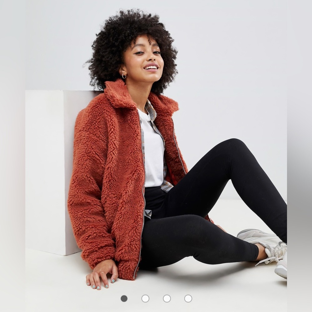 ASOS Brand New Look Rust Coloured Bomber Teddy Jacket